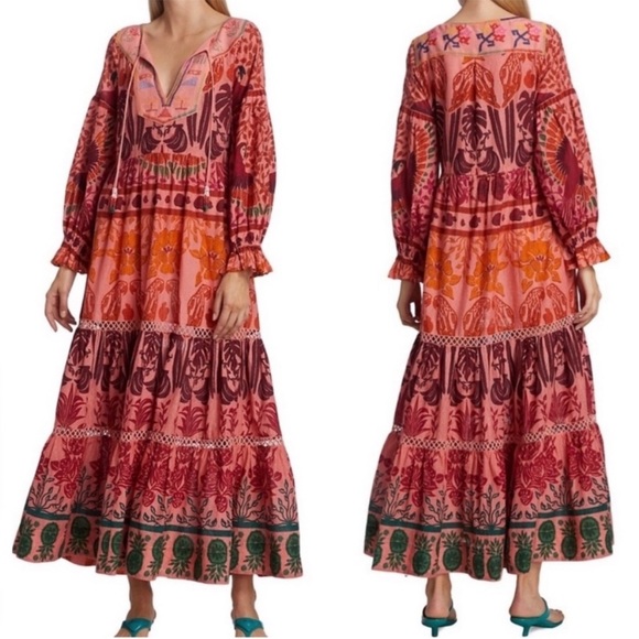FARM Rio | Dresses | Farm Rio Anika Print Macaws Tiered Maxi Dress Xl ...